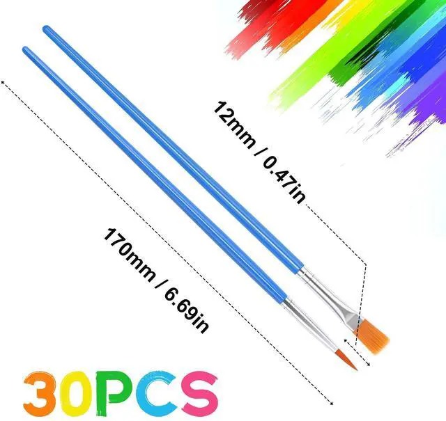 Alt view image 2 of 6 - 30 Pcs Paint Brushes, Small Brush Bulk for Detail Painting | Nylon Bristles Plastic Short Handle, Art Crafts School Projects, Flat Detail Painting, Crafts Face Painting