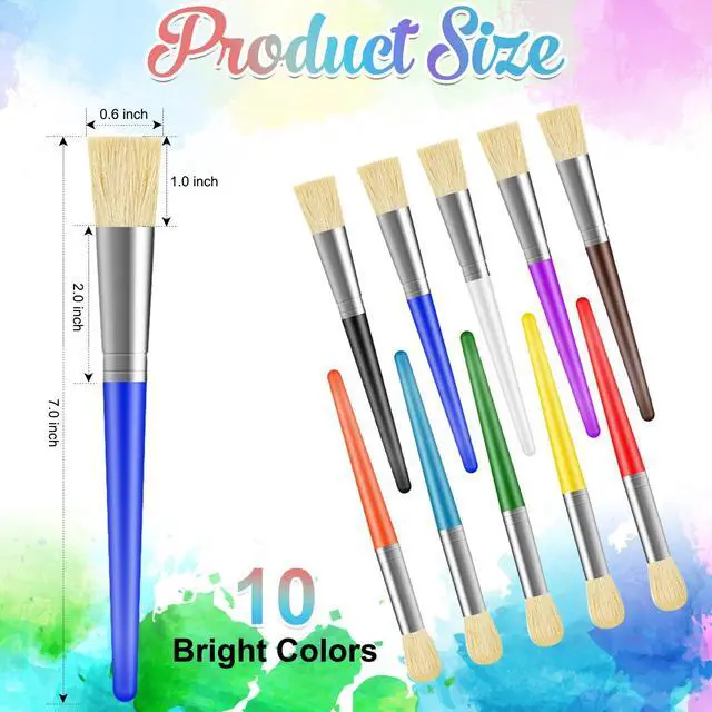 Alt view image 4 of 7 - Paint Brushes for Kids, 10 Pcs Big Washable Chubby Toddler Paint Brushes, Easy to Clean & Grip Round and Flat Preschool Paint Brushes with No Shed Bristle for Acrylic Paint, Washable Paint