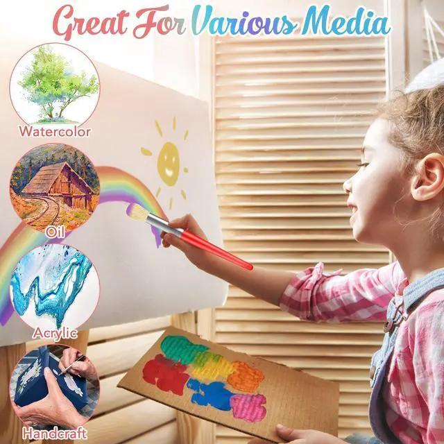 Alt view image 7 of 7 - Paint Brushes for Kids, 10 Pcs Big Washable Chubby Toddler Paint Brushes, Easy to Clean & Grip Round and Flat Preschool Paint Brushes with No Shed Bristle for Acrylic Paint, Washable Paint