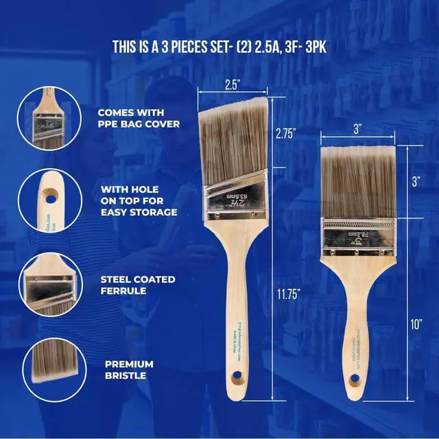 Alt view image 2 of 7 - Paint Brushes, Flat & Angled Paint Brush Set, Walls & Trim, 2 Pc | Interior & exterior | Cabinets, doors, fences, decks | Works with latex, oil & stain | Synthetic bristles, hardwood handles
