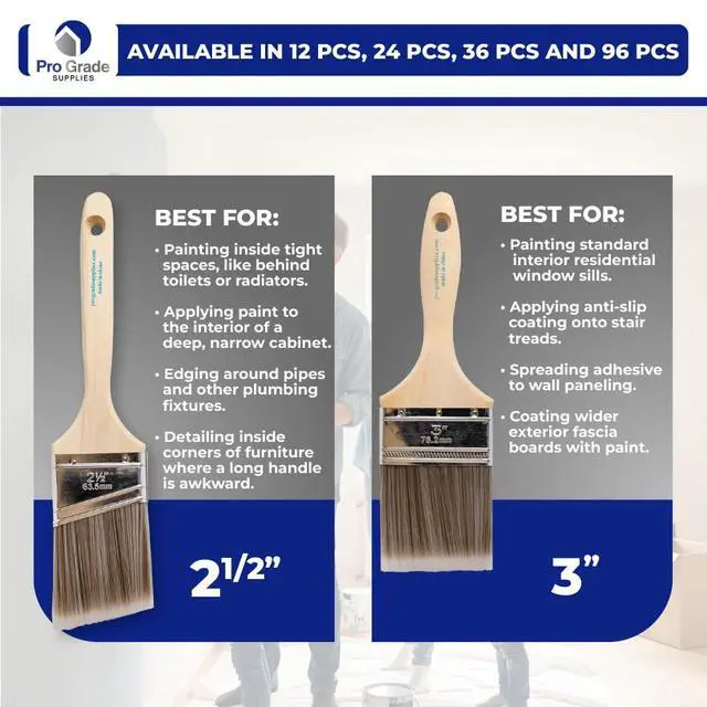 Alt view image 4 of 7 - Paint Brushes, Flat & Angled Paint Brush Set, Walls & Trim, 2 Pc | Interior & exterior | Cabinets, doors, fences, decks | Works with latex, oil & stain | Synthetic bristles, hardwood handles