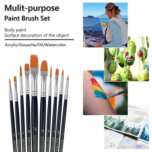 Alt view image 5 of 7 - Paint Brushes, Acrylic Paint Brushes, 10 Pcs Round Pointed Tip | Small Nylon Hair, for Acrylic, Oil and Gouache, Body, Face Nail Art and Rock Painting, Perfect for Kids & Adult