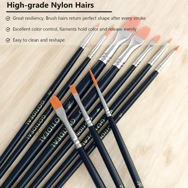 Alt view image 7 of 7 - Paint Brushes, Acrylic Paint Brushes, 10 Pcs Round Pointed Tip | Small Nylon Hair, for Acrylic, Oil and Gouache, Body, Face Nail Art and Rock Painting, Perfect for Kids & Adult