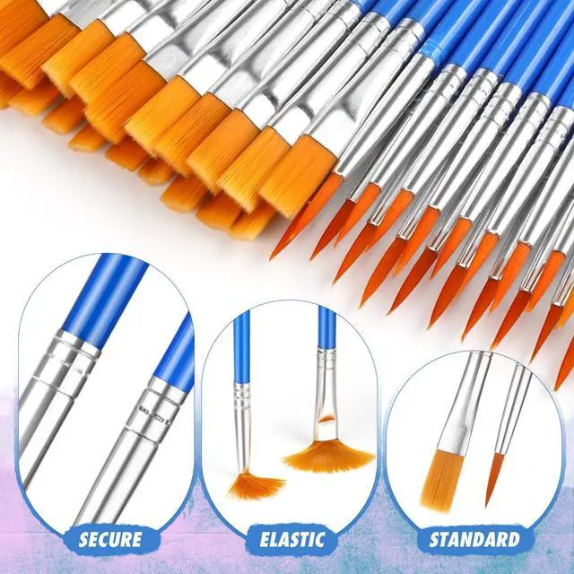 Alt view image 3 of 7 - 66 Pcs Small Paint Brushes Set - Slurrivate Round & Flat Brush Bulk for Detail Painting, Perfect for Acrylic, Watercolor, Canvas & Face Painting | Classroom, Kids & Artist Craft Supplies