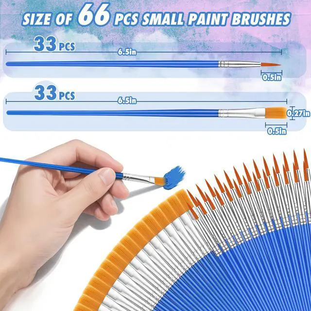Alt view image 2 of 7 - 66 Pcs Small Paint Brushes Set - Slurrivate Round & Flat Brush Bulk for Detail Painting, Perfect for Acrylic, Watercolor, Canvas & Face Painting | Classroom, Kids & Artist Craft Supplies