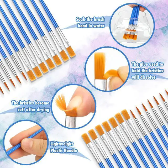 Alt view image 4 of 7 - 66 Pcs Small Paint Brushes Set - Slurrivate Round & Flat Brush Bulk for Detail Painting, Perfect for Acrylic, Watercolor, Canvas & Face Painting | Classroom, Kids & Artist Craft Supplies