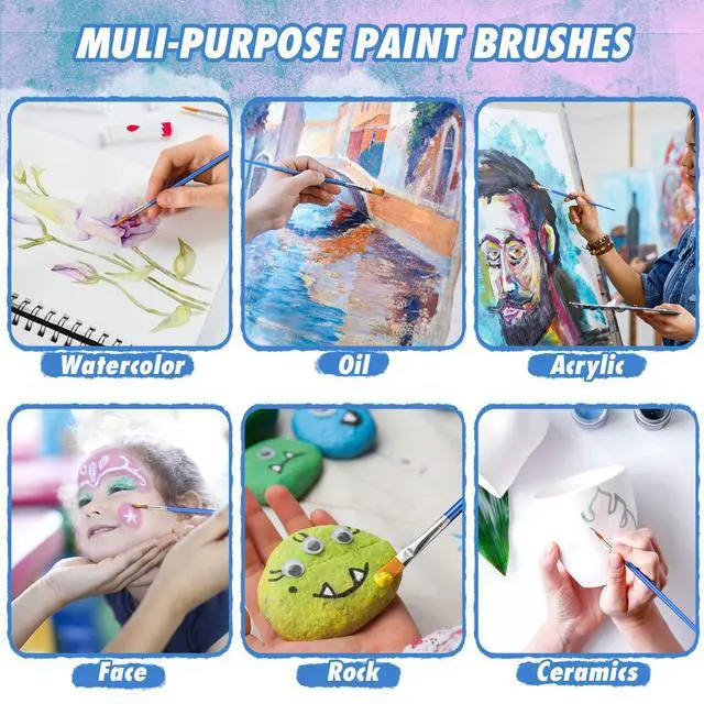 Alt view image 5 of 7 - 66 Pcs Small Paint Brushes Set - Slurrivate Round & Flat Brush Bulk for Detail Painting, Perfect for Acrylic, Watercolor, Canvas & Face Painting | Classroom, Kids & Artist Craft Supplies