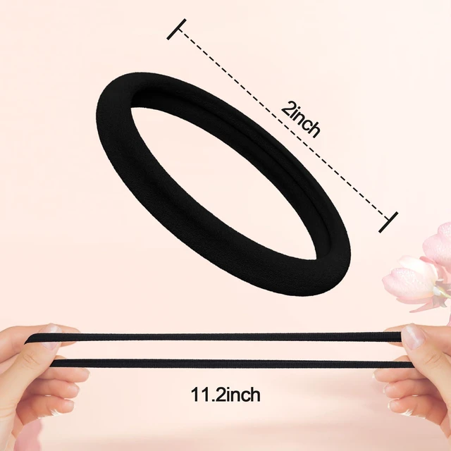 Alt view image 2 of 6 - Elastic Hair Bands, 2 Inch Seamless No-Damage Hair ElasticsCotton Ponytail HoldersStretchable Hair Bands (Black-120pcs)