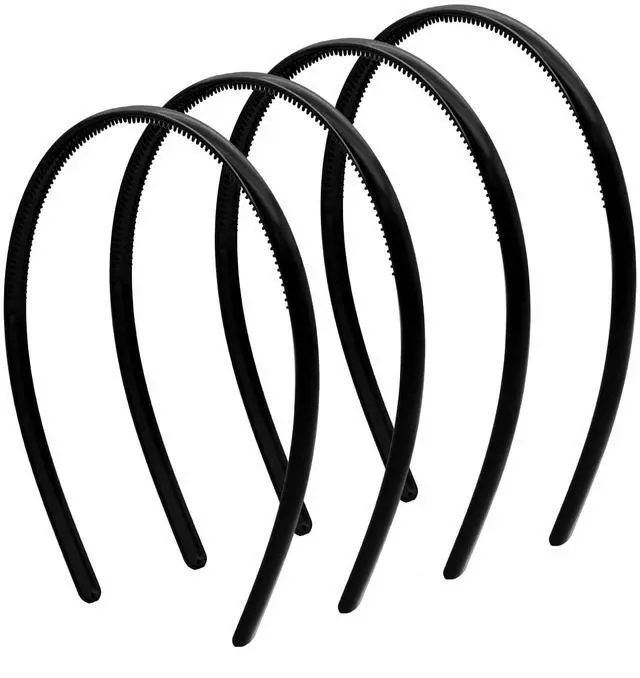 Main image of Plastic Thin Skinny Comb Headbands for Women, Black, 4 Pack | Non-Slip Comb Teeth,Llightweight Headband,DIY crafts,Sports and Fitness, Party Looks, and Halloween Costumes