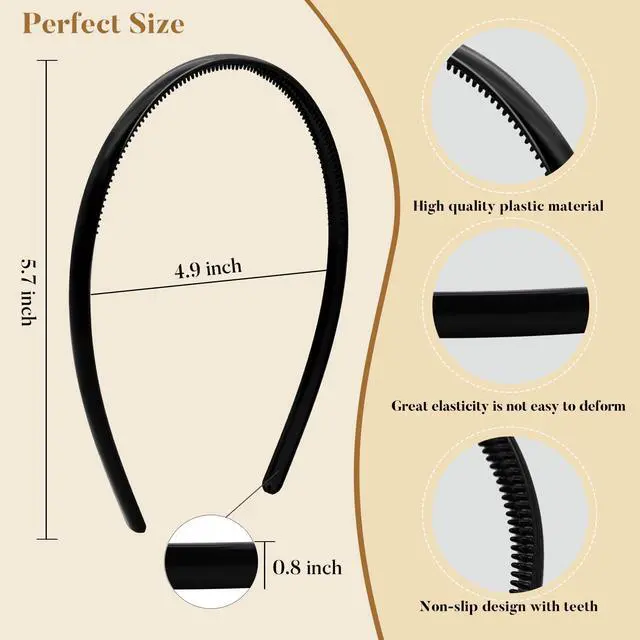 Alt view image 2 of 6 - Plastic Thin Skinny Comb Headbands for Women, Black, 4 Pack | Non-Slip Comb Teeth,Llightweight Headband,DIY crafts,Sports and Fitness, Party Looks, and Halloween Costumes