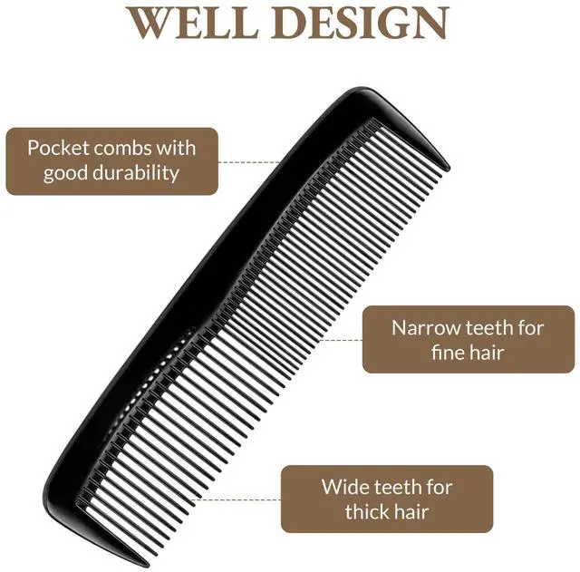 Alt view image 3 of 7 - Pocket Hair Comb & Beard Comb for Men Women 4-Pack Black | Peines Para Cabello Wide Tooth Comb & Fine Tooth Comb for All Hair Types Small Hair Comb Set for Travel or Everyday