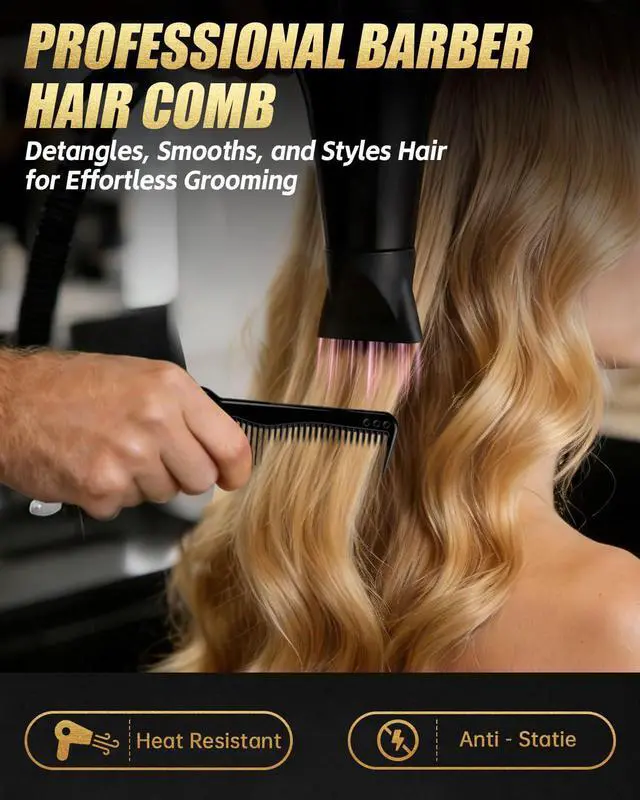 Alt view image 5 of 7 - Rotatable Hair Comb, 8" Fine & Wide Tooth Comb with Bonus 9" Rat Tail Comb | Professional Hair Comb for Men Women, Carbon Fiber + ABS, Rounded Teeth, Heat Resistant for Hair Stylists, Barbers