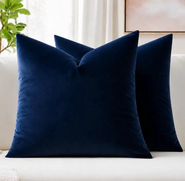 Main image of Velvet Throw Pillow Covers 18x18 Inch Pack of 2 Dark Blue | Soft Solid Decorative Pillow Covers, Modern Luxury Home Decor, for Couch Chair Sofa Bedroom Livingroom