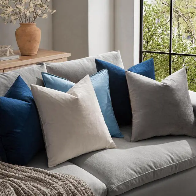 Alt view image 2 of 7 - Velvet Throw Pillow Covers 18x18 Inch Pack of 2 Dark Blue | Soft Solid Decorative Pillow Covers, Modern Luxury Home Decor, for Couch Chair Sofa Bedroom Livingroom