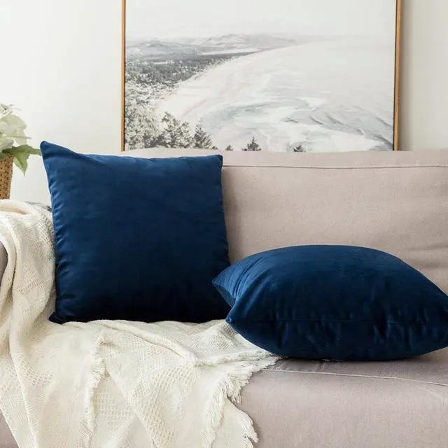 Alt view image 7 of 7 - Velvet Throw Pillow Covers 18x18 Inch Pack of 2 Dark Blue | Soft Solid Decorative Pillow Covers, Modern Luxury Home Decor, for Couch Chair Sofa Bedroom Livingroom
