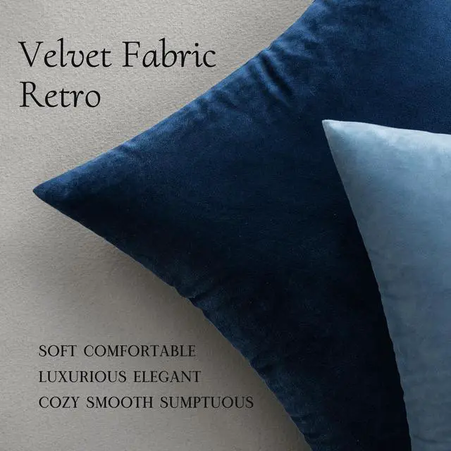 Alt view image 5 of 7 - Velvet Throw Pillow Covers 18x18 Inch Pack of 2 Dark Blue | Soft Solid Decorative Pillow Covers, Modern Luxury Home Decor, for Couch Chair Sofa Bedroom Livingroom