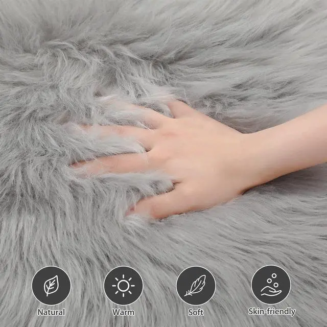 Alt view image 3 of 5 - Faux Sheepskin Seat Cushion, Dorm Desk Chair Pad, Silver Grey | 16x16 Inch Soft Shag Cover with Non-slip Ties, for Office Gaming Chair, Vanity, Dorm Desk Decor, Seat Protector