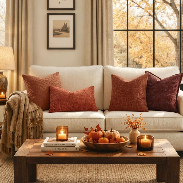 Alt view image 6 of 7 - Fall Couch Pillow Covers Textured Chenille 18x18 Orange | Set of 2 Soft Luxurious Decorative Throw Pillow Covers Autumn Cozy Pillowcases Home Decor Living Room Cushion Sofa Bed