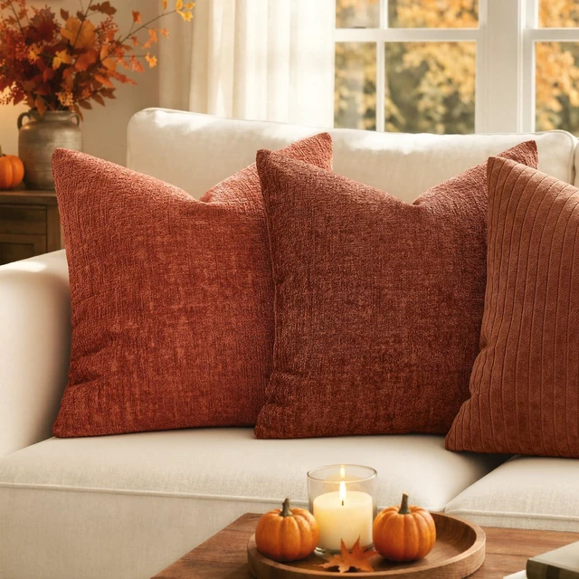 Alt view image 4 of 7 - Fall Couch Pillow Covers Textured Chenille 18x18 Orange | Set of 2 Soft Luxurious Decorative Throw Pillow Covers Autumn Cozy Pillowcases Home Decor Living Room Cushion Sofa Bed