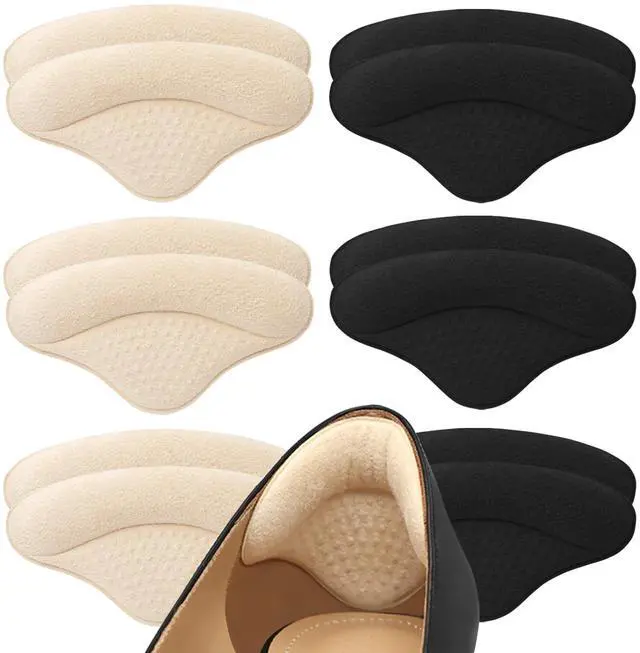 Main image of 6 Pairs Heel Pads Heel Grips Liner for Loose Shoes, Heel Cushion Pads Heel Inserts for Shoe Too Big, Ultra Soothing Heel Protectors for Heel Pain, Heel Slipping, Blisters, Friction(Black&Beige)