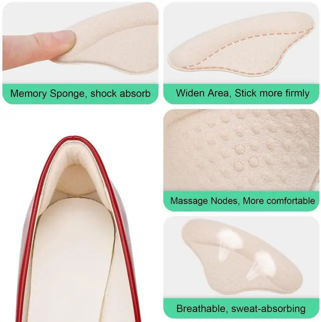 Alt view image 4 of 7 - 6 Pairs Heel Pads Heel Grips Liner for Loose Shoes, Heel Cushion Pads Heel Inserts for Shoe Too Big, Ultra Soothing Heel Protectors for Heel Pain, Heel Slipping, Blisters, Friction(Black&Beige)