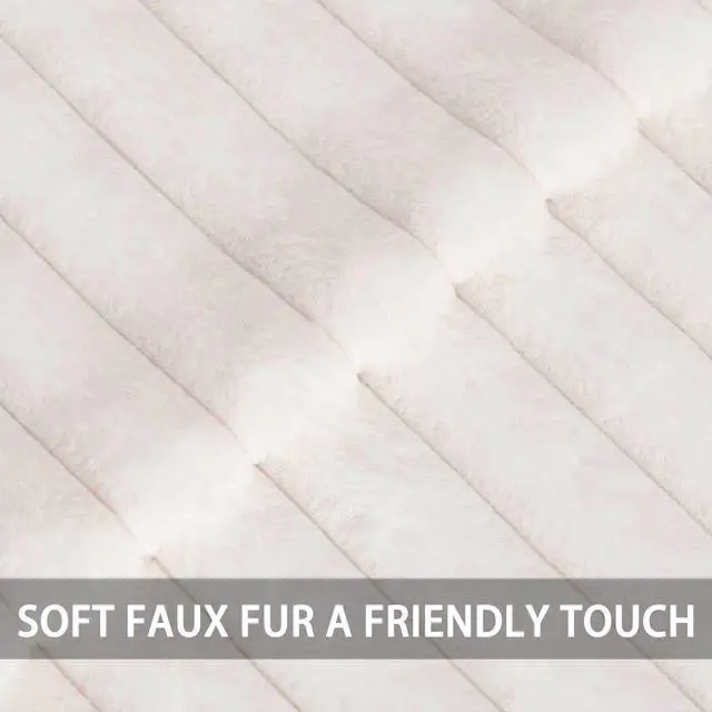 Alt view image 3 of 7 - Pack of 2 Faux Fur Christmas Throw Pillow Covers 18x18 Inch, Cream White | Fall Plush Striped Couch Pillow Cover, with Velvet Back Modern Home Decorative Throw Pillow for Sofa Living Room Couch Bed