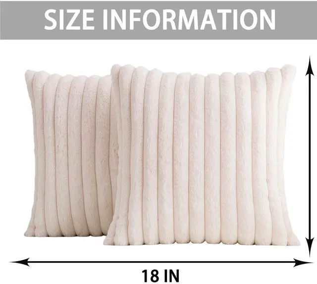 Alt view image 4 of 7 - Pack of 2 Faux Fur Christmas Throw Pillow Covers 18x18 Inch, Cream White | Fall Plush Striped Couch Pillow Cover, with Velvet Back Modern Home Decorative Throw Pillow for Sofa Living Room Couch Bed