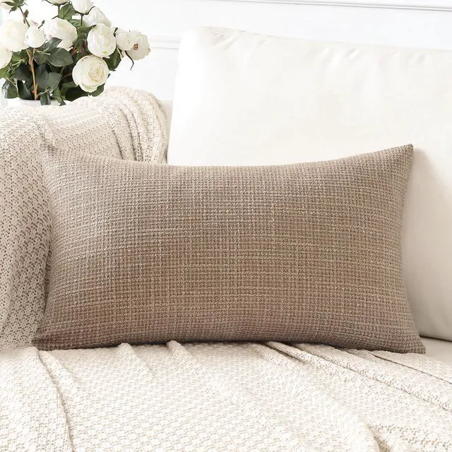 Alt view image 4 of 7 - Linen Throw Pillow Cover Set of 1 Decorative Lumbar Pillowcases Cushion Covers 12x20 Inch for Home Decor Sofa Bedroom Car 30 x 50CM Light Coffee