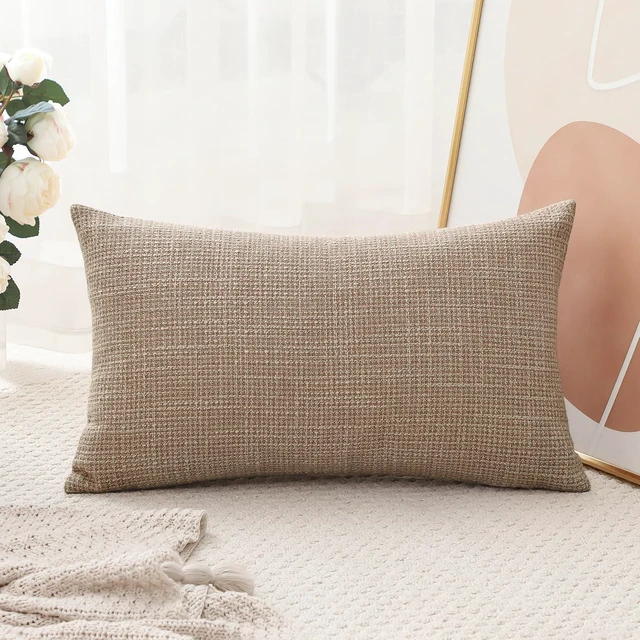 Alt view image 5 of 7 - Linen Throw Pillow Cover Set of 1 Decorative Lumbar Pillowcases Cushion Covers 12x20 Inch for Home Decor Sofa Bedroom Car 30 x 50CM Light Coffee