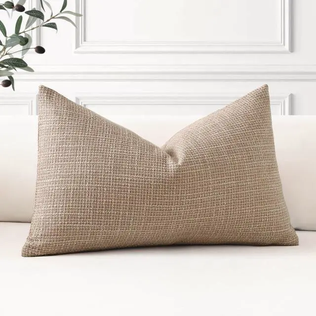 Alt view image 6 of 7 - Linen Throw Pillow Cover Set of 1 Decorative Lumbar Pillowcases Cushion Covers 12x20 Inch for Home Decor Sofa Bedroom Car 30 x 50CM Light Coffee