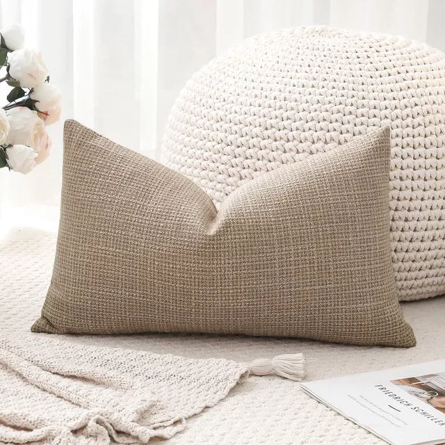Alt view image 7 of 7 - Linen Throw Pillow Cover Set of 1 Decorative Lumbar Pillowcases Cushion Covers 12x20 Inch for Home Decor Sofa Bedroom Car 30 x 50CM Light Coffee