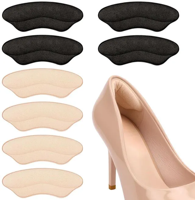 Main image of Heel Grips Liner Cushions Inserts for Loose Shoes (Beige + Black, 8 Pcs) | Heel Pads Snugs for Shoe Too Big Men Women, Filler Improved Shoe Fit and Comfort, Stop Heel Slip and Blister
