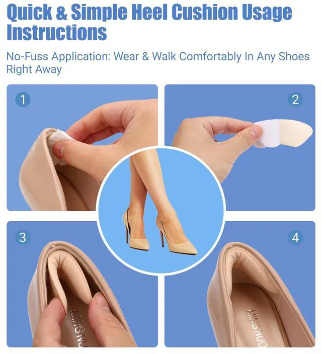 Alt view image 6 of 7 - Heel Grips Liner Cushions Inserts for Loose Shoes (Beige + Black, 8 Pcs) | Heel Pads Snugs for Shoe Too Big Men Women, Filler Improved Shoe Fit and Comfort, Stop Heel Slip and Blister