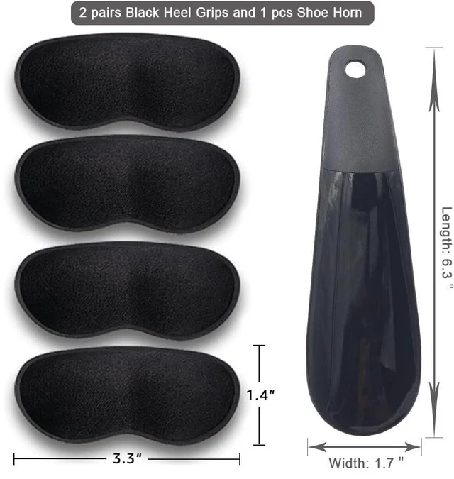 Alt view image 2 of 6 - Heel Grips for Men and Women, Self-Adhesive Heel Cushion Inserts Prevent Slipping, Rubbing, Blisters, Foot Pain, and Improve Shoe Fit - 2pairs + Extra 1 Shoe Horn (Black)