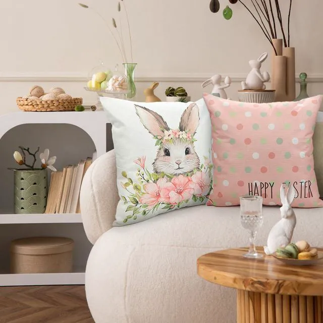 Alt view image 5 of 7 - 4 Pack Easter Spring Pillow Covers, 18x18in Buffalo Plaid Farmhouse Rabbit Bunny Flower Easter Throw Pillows, Couch Decor