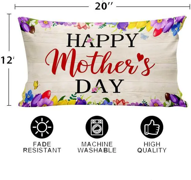 Alt view image 3 of 4 - Happy Mother's Day Throw Pillow Covers,Lily Tulip Flower for Mom Throw Pillow Cover Holiday Party Supplies for Home Decor 20 x 12 Inch