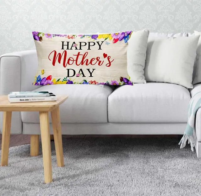 Alt view image 4 of 4 - Happy Mother's Day Throw Pillow Covers,Lily Tulip Flower for Mom Throw Pillow Cover Holiday Party Supplies for Home Decor 20 x 12 Inch