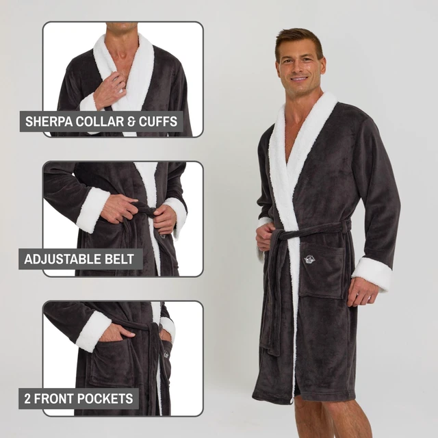 Alt view image 4 of 7 - Mens Bath Robe for Men Plush Sherpa Shower Robe with Pockets