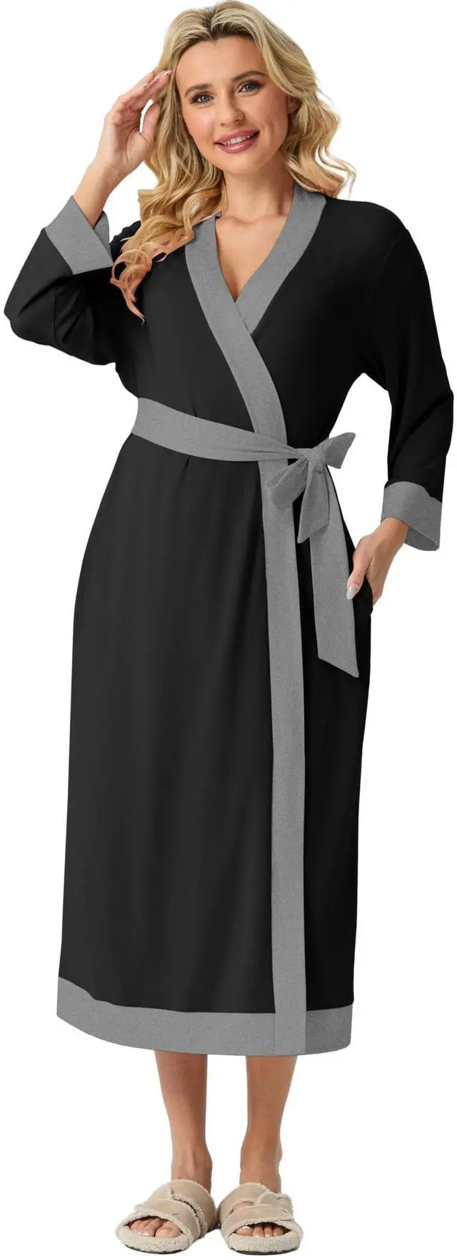 Alt view image 2 of 5 - Robes for Women Long Soft Robe Lightweight Bathrobe | Lounge Kimono Robe, 3/4 Sleeve Bathrobes,Breathable and Stretchy Fabric, Soft Sleepwear