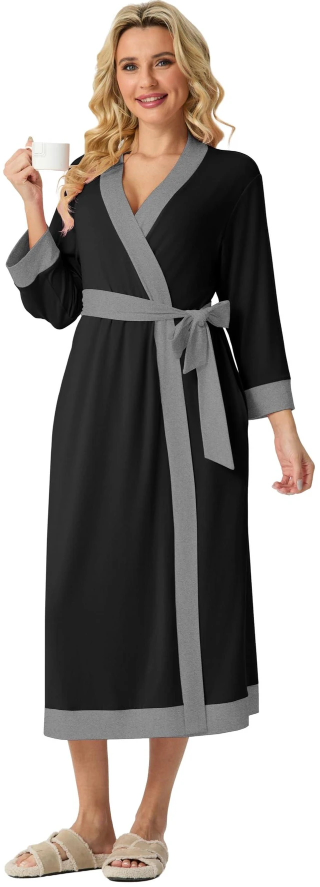 Alt view image 3 of 5 - Robes for Women Long Soft Robe Lightweight Bathrobe | Lounge Kimono Robe, 3/4 Sleeve Bathrobes,Breathable and Stretchy Fabric, Soft Sleepwear