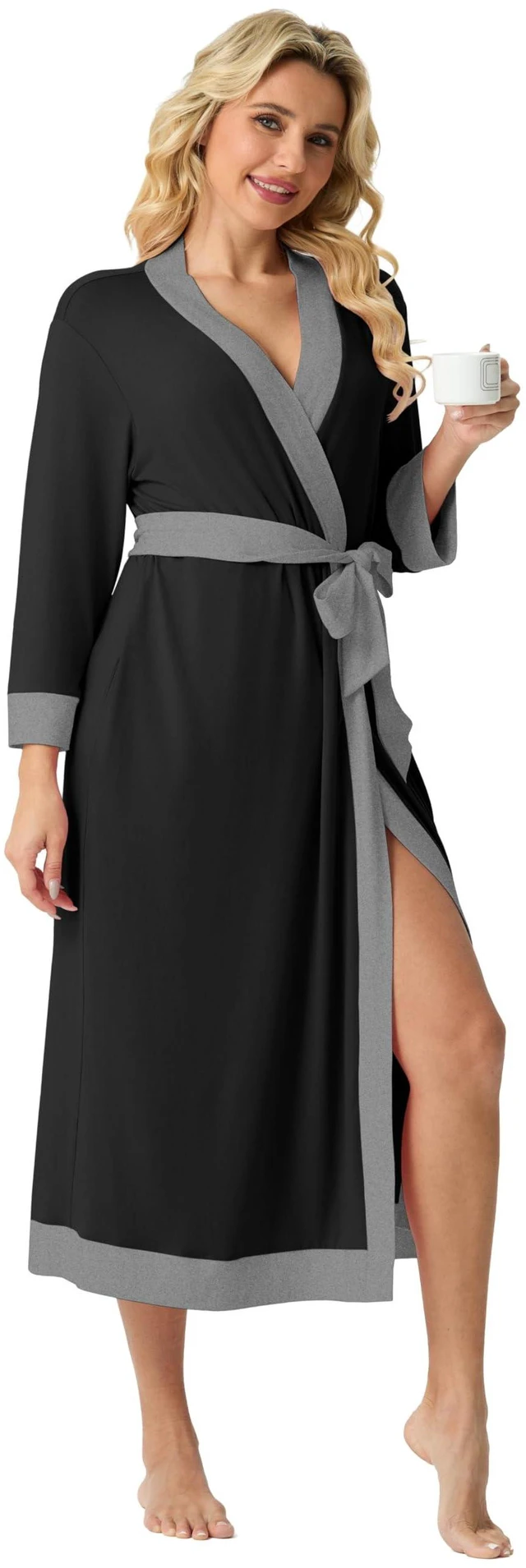 Alt view image 4 of 5 - Robes for Women Long Soft Robe Lightweight Bathrobe | Lounge Kimono Robe, 3/4 Sleeve Bathrobes,Breathable and Stretchy Fabric, Soft Sleepwear