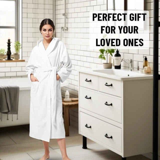 Alt view image 4 of 6 - WOMEN Hooded BATHROBE (US, Alpha, Large, Regular, Regular, White)