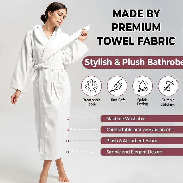 Alt view image 6 of 6 - WOMEN Hooded BATHROBE (US, Alpha, Large, Regular, Regular, White)
