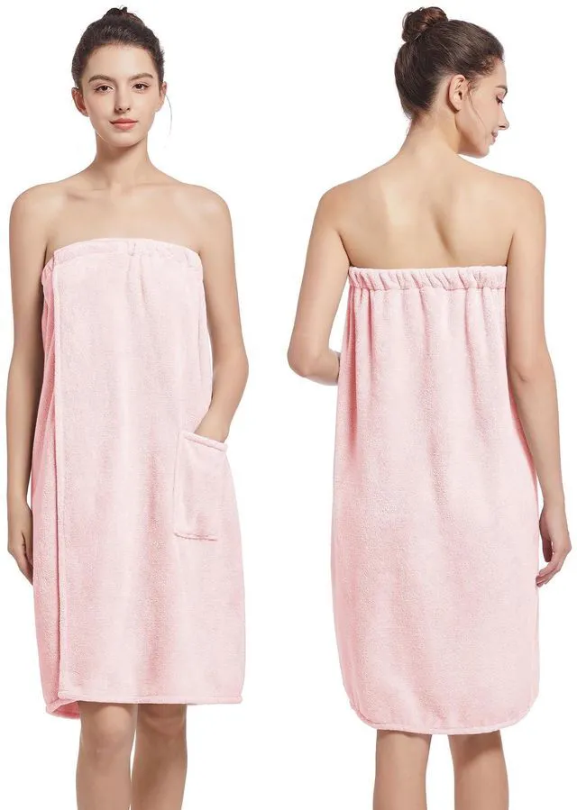 Alt view image 2 of 7 - Women'S Soft Wrap Towel Full LengthBath Robe After Shower Female Plush LongSpa Bathrobes Lightweight With Pockets (US, Alpha, One Size, Regular, Regular, Pink)