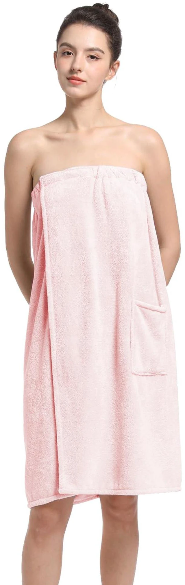 Alt view image 4 of 7 - Women'S Soft Wrap Towel Full LengthBath Robe After Shower Female Plush LongSpa Bathrobes Lightweight With Pockets (US, Alpha, One Size, Regular, Regular, Pink)