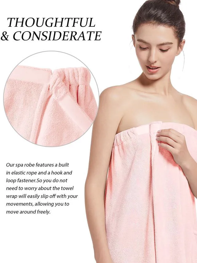 Alt view image 5 of 7 - Women'S Soft Wrap Towel Full LengthBath Robe After Shower Female Plush LongSpa Bathrobes Lightweight With Pockets (US, Alpha, One Size, Regular, Regular, Pink)