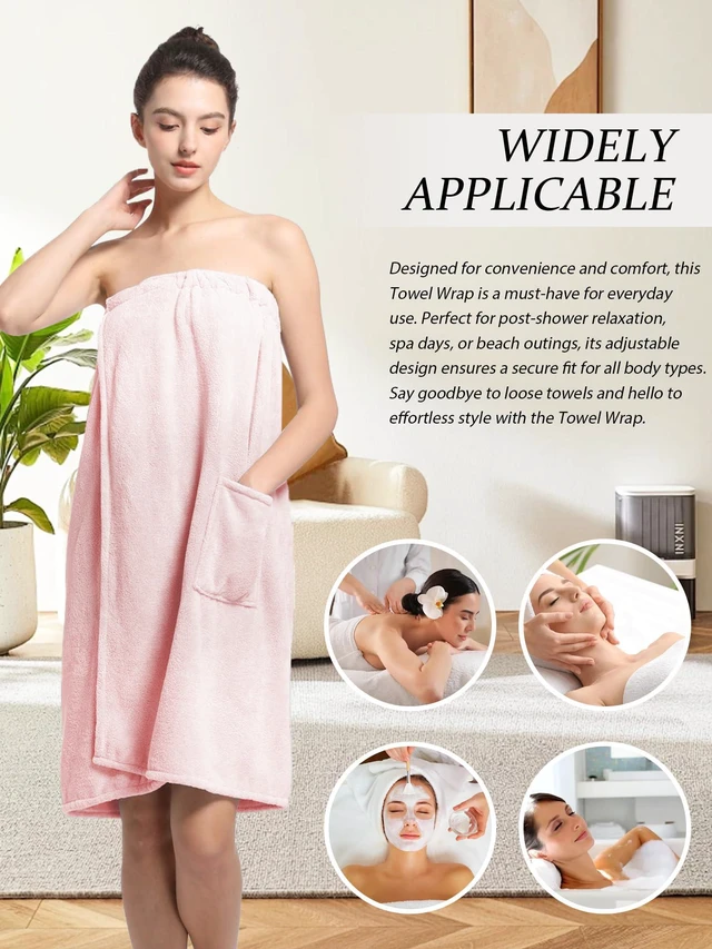 Alt view image 6 of 7 - Women'S Soft Wrap Towel Full LengthBath Robe After Shower Female Plush LongSpa Bathrobes Lightweight With Pockets (US, Alpha, One Size, Regular, Regular, Pink)