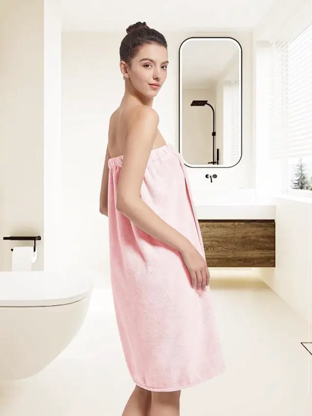Alt view image 7 of 7 - Women'S Soft Wrap Towel Full LengthBath Robe After Shower Female Plush LongSpa Bathrobes Lightweight With Pockets (US, Alpha, One Size, Regular, Regular, Pink)