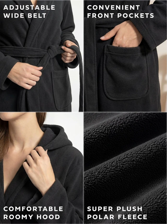 Alt view image 5 of 6 - Women's Hooded Plush Fleece Bathrobe | Ultra Soft Long Spa Robe | Ultimate Comfort & Warmth | Multi Packs Colors