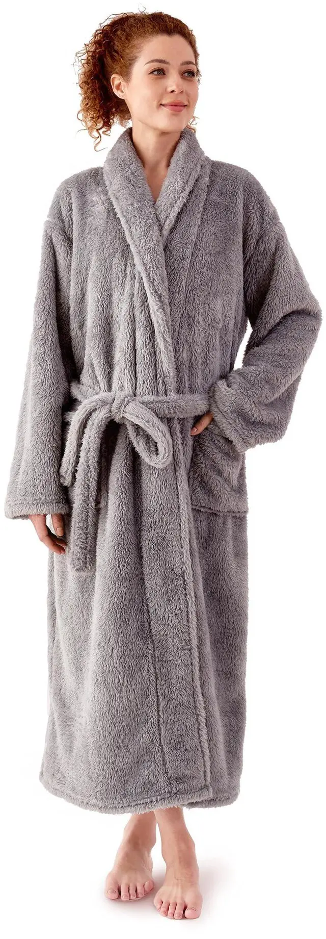 Main image of Robes for Women Premium Womens Plush Soft Robe Fluffy, Warm, Fleece Sherpa Shaggy Bathrobe, Soft Warm Womens Robe with Pockets and Belt, Light Grey, Large